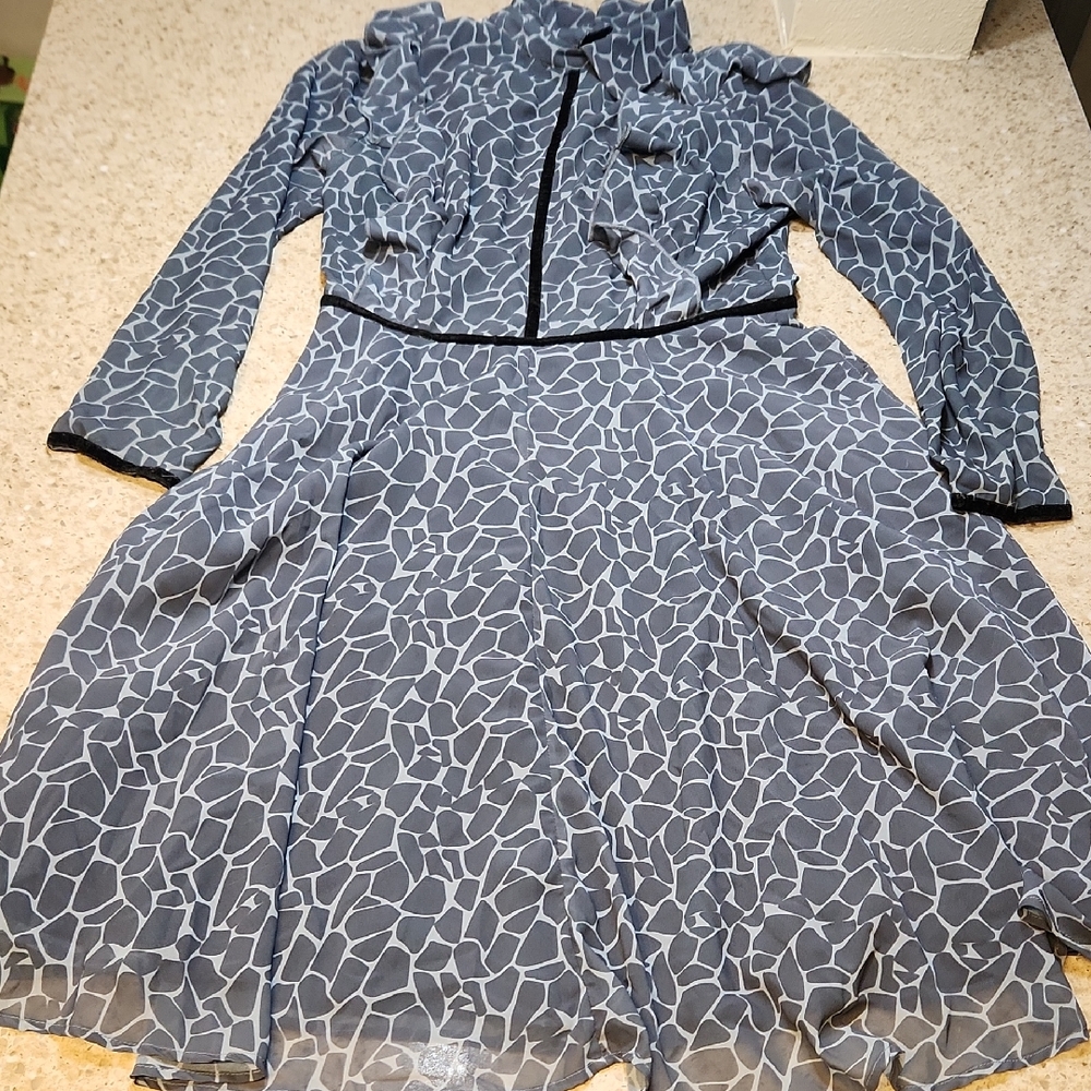 eShakti Blue and White Patterned Dress